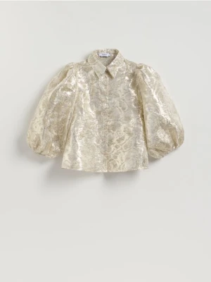 Reserved - Błyszcząca koszula z bufkami - srebrny
