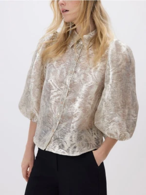 Reserved - Błyszcząca koszula z bufkami - srebrny