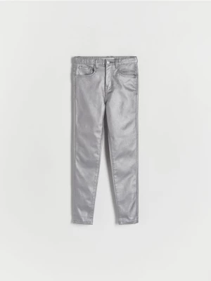 Reserved - Błyszczące jeansy slim high waist - srebrny