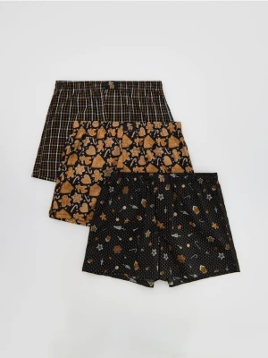 Reserved - Bokserki ze świątecznym wzorem 3 pack - beżowy