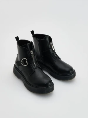 Reserved - Botki z zamkiem na cholewce - czarny