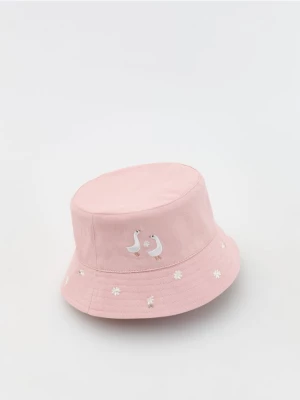 Reserved - Bucket hat z haftem - pastelowy róż