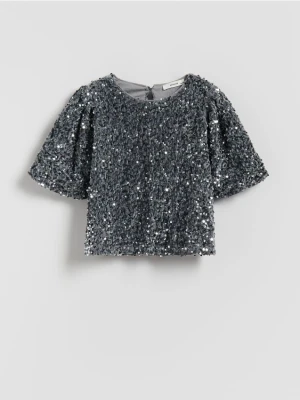 Reserved - Cekinowa bluzka - jasnoszary