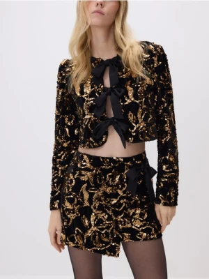 Reserved - Cekinowa marynarka z kokardami - czarny