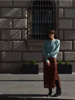 Reserved - Cekinowa spódnica midi - brązowy