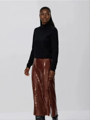Reserved - Cekinowa spódnica midi - brązowy