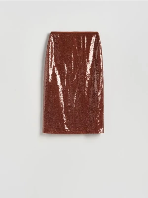 Reserved - Cekinowa spódnica midi - brązowy
