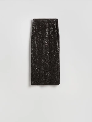 Reserved - Cekinowa spódnica midi - ciemnobrązowy