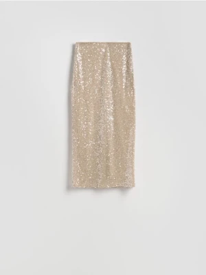 Reserved - Cekinowa spódnica midi - kremowy