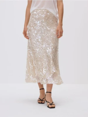 Reserved - Cekinowa spódnica midi - kremowy