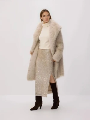 Reserved - Cekinowa spódnica midi - kremowy