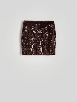 Reserved - Cekinowa spódnica mini - bordowy