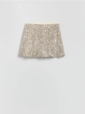 Reserved - Cekinowa spódnica mini - kremowy