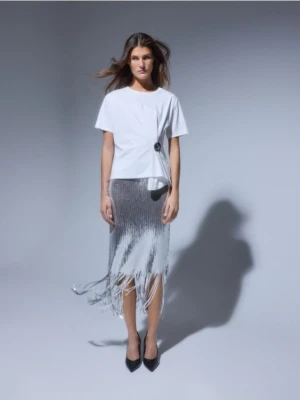 Reserved - Cekinowa spódnica z frędzlami - srebrny