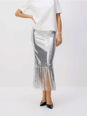 Reserved - Cekinowa spódnica z frędzlami - srebrny