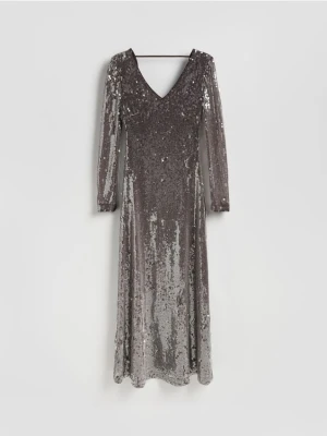 Reserved - Cekinowa sukienka maxi - beżowy