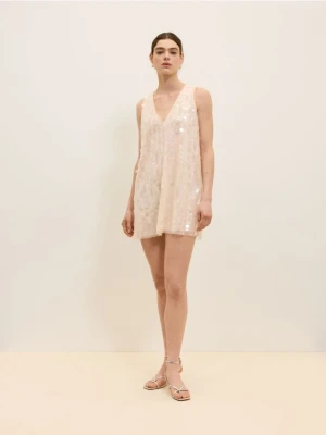 Reserved - Cekinowa sukienka mini - beżowy