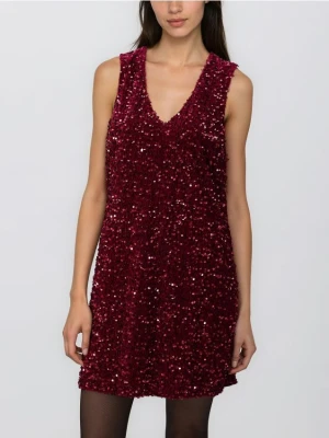 Reserved - Cekinowa sukienka mini - bordowy