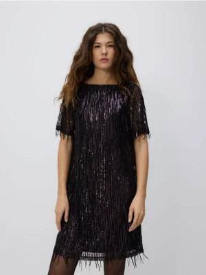 Reserved - Cekinowa sukienka mini - ciemnofioletowy