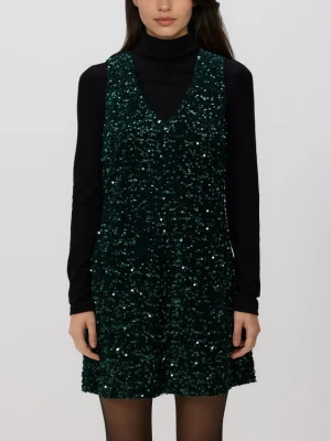 Reserved - Cekinowa sukienka mini - ciemnozielony