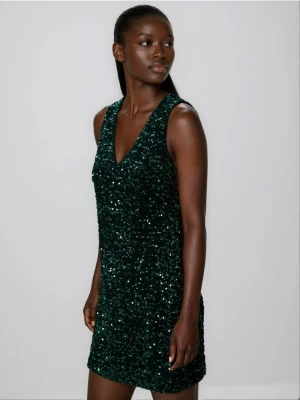 Reserved - Cekinowa sukienka mini - ciemnozielony