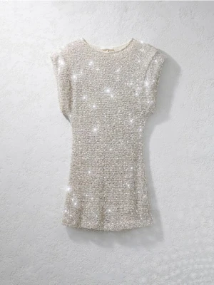 Reserved - Cekinowa sukienka mini - kremowy