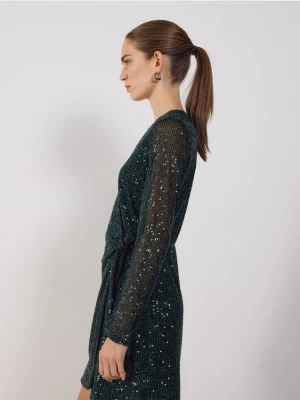 Reserved - Cekinowa sukienka mini - zielony