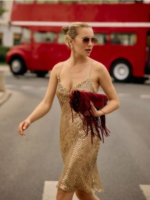 Reserved - Cekinowa sukienka mini - złoty