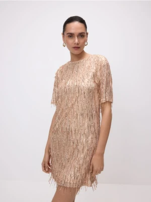 Reserved - Cekinowa sukienka mini - złoty