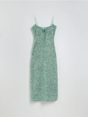 Reserved - Cekinowa sukienka na ramiączkach - jasnozielony