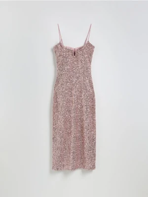 Reserved - Cekinowa sukienka na ramiączkach - pastelowy róż