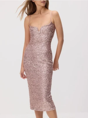 Reserved - Cekinowa sukienka na ramiączkach - pastelowy róż