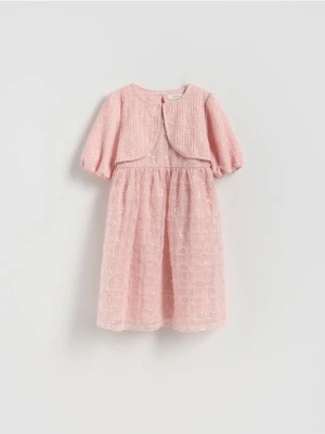Reserved - Cekinowa sukienka z bolerkiem - różowy