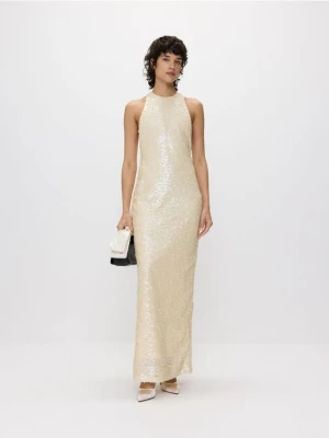 Reserved - Cekinowa sukienka - złamana biel