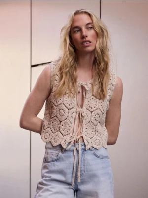 Reserved - Crochetowa kamizelka - kremowy