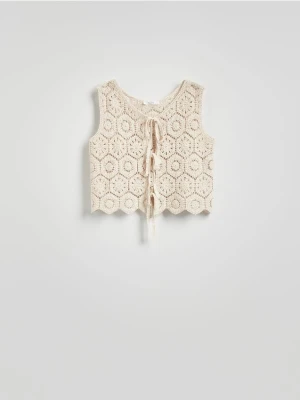 Reserved - Crochetowa kamizelka - kremowy