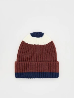 Reserved - Czapka beanie w paski - bordowy