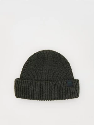 Reserved - Czapka beanie z dodatkiem wełny - ciemnozielony