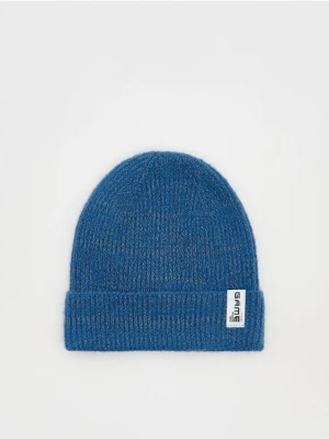 Reserved - Czapka beanie z naszywką - niebieski