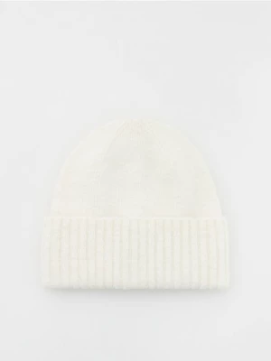 Reserved - Czapka beanie z wełną - złamana biel