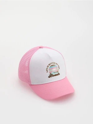 Reserved - Czapka z daszkiem z nadrukiem - pastelowy róż