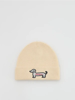 Reserved - Czapka z haftem - kremowy