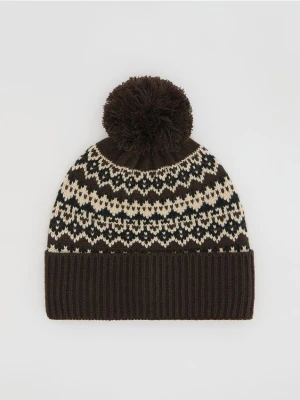 Reserved - Czapka z pomponem - ciemnobrązowy