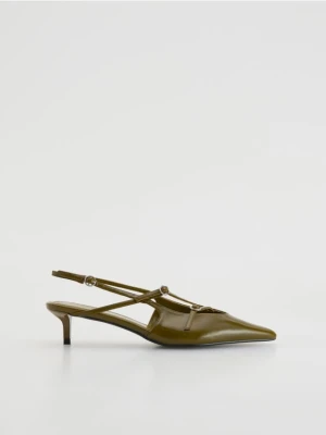 Reserved - Czółenka z odkrytą piętą - oliwkowy