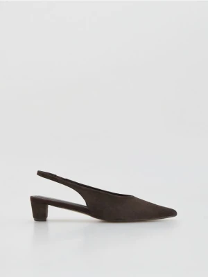 Reserved - Czółenka ze skóry owczej - ciemnobrązowy