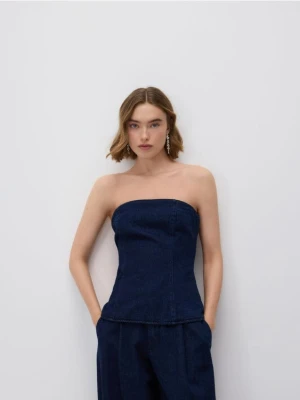 Reserved - Denimowy top - granatowy