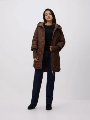 Reserved - Długa kurtka z kapturem - ciemnobrązowy