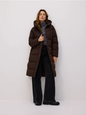 Reserved - Długa kurtka z kapturem - ciemnobrązowy