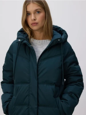 Reserved - Długa kurtka z kapturem - ciemny turkus