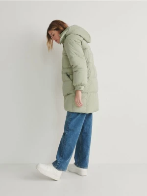 Reserved - Długa kurtka z kapturem - jasnozielony
